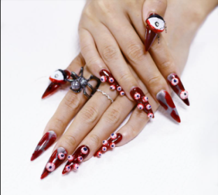 Halloween Long Length 10Pcs Handmade Presson Nails Origianl Design Horror Almond Nails ArtNail Care Press-on Nail (Option: S)