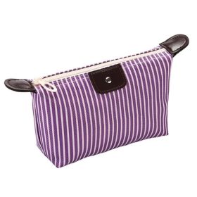 Travel Portable Bag Striped Folding Dumplings Shape Wash Bags for Makeup Storage Women Cosmetic Sundries Travel Portable Bag (Color: Purple)