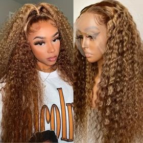 Highlight Wig Human Hair hd Lace Wig 13x6 curly wigs s For Women 13x4 Deep Water Wave Brazilian blonde Lace Front Wig (Hair Color: 13X4 Lace Wig, Stretched Length: 12inches)