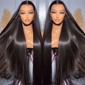 Vietnamese Raw Hair 250% Density Straight Lace Frontal Wigs Human Hair Lace Front Transparent Hd Lace Wig For Black Women (model: 13x4, size: 28inch)