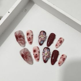 Blooming Hand-painted Three-dimensional Carved White High-grade Mid-length Manicure (Option: Almond-M)