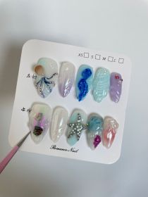 Hand-painted Happy Underwater World White Advanced Long Manicure (Option: Almond-M)
